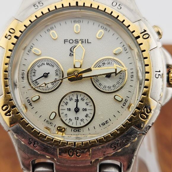 Fossil Two Tone Multifunction Watch Calendar Dial TLC Project Piece BQ-9030 - Picture 2 of 7